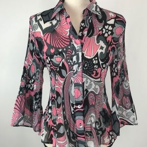 Sere Nada New York Print Blouse 3/4 Bell Sleeves